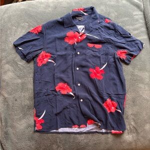 Banana Republic Navy Shirt with Red Floral Design